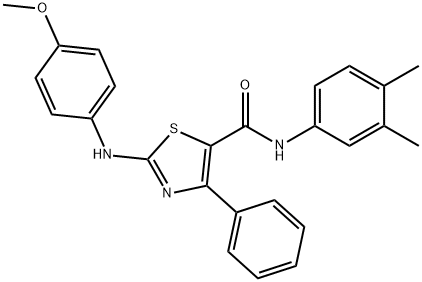 N-(3,4-dimethylphenyl)-2-(4-methoxyanilino)-4-phenyl-1,3-thiazole-5-carboxamide 结构式