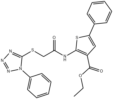 ethyl 5-phenyl-2-({[(1-phenyl-1H-tetraazol-5-yl)sulfanyl]acetyl}amino)-3-thiophenecarboxylate 结构式