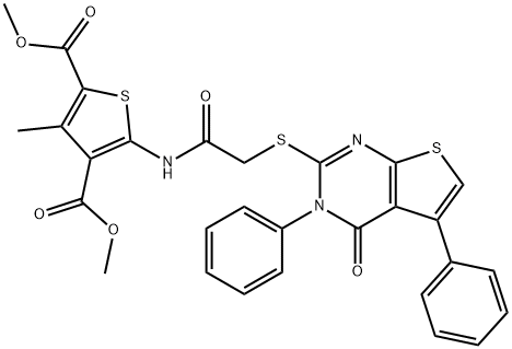 dimethyl 3-methyl-5-({[(4-oxo-3,5-diphenyl-3,4-dihydrothieno[2,3-d]pyrimidin-2-yl)sulfanyl]acetyl}amino)thiophene-2,4-dicarboxylate 结构式