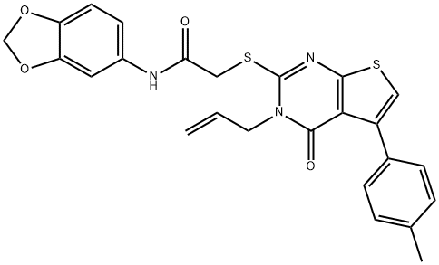 2-{[3-allyl-5-(4-methylphenyl)-4-oxo-3,4-dihydrothieno[2,3-d]pyrimidin-2-yl]sulfanyl}-N-(1,3-benzodioxol-5-yl)acetamide 结构式
