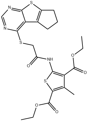 diethyl 5-{[(6,7-dihydro-5H-cyclopenta[4,5]thieno[2,3-d]pyrimidin-4-ylsulfanyl)acetyl]amino}-3-methylthiophene-2,4-dicarboxylate 结构式