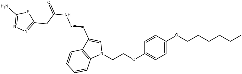 2-(5-amino-1,3,4-thiadiazol-2-yl)-N'-[(1-{2-[4-(hexyloxy)phenoxy]ethyl}-1H-indol-3-yl)methylene]acetohydrazide 结构式