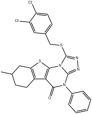 1-[(3,4-dichlorobenzyl)sulfanyl]-8-methyl-4-phenyl-6,7,8,9-tetrahydro[1]benzothieno[3,2-e][1,2,4]triazolo[4,3-a]pyrimidin-5(4H)-one 结构式