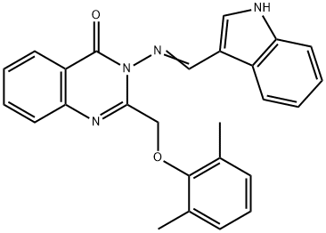 2-[(2,6-dimethylphenoxy)methyl]-3-[(1H-indol-3-ylmethylene)amino]-4(3H)-quinazolinone 结构式