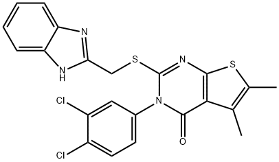 2-[(1H-benzimidazol-2-ylmethyl)sulfanyl]-3-(3,4-dichlorophenyl)-5,6-dimethylthieno[2,3-d]pyrimidin-4(3H)-one 结构式