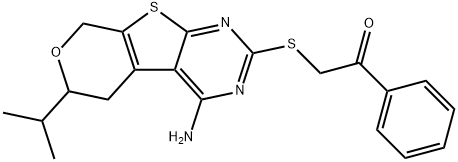 2-[(4-amino-6-isopropyl-5,8-dihydro-6H-pyrano[4',3':4,5]thieno[2,3-d]pyrimidin-2-yl)sulfanyl]-1-phenylethanone 结构式