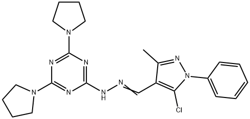 5-chloro-3-methyl-1-phenyl-1H-pyrazole-4-carbaldehyde (4,6-dipyrrolidin-1-yl-1,3,5-triazin-2-yl)hydrazone 结构式