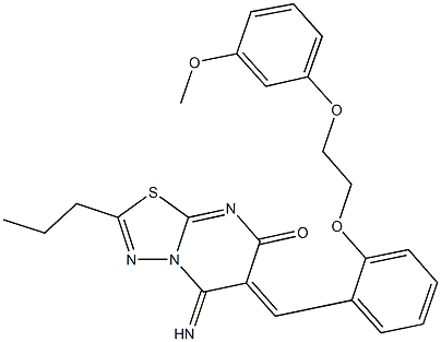 5-imino-6-{2-[2-(3-methoxyphenoxy)ethoxy]benzylidene}-2-propyl-5,6-dihydro-7H-[1,3,4]thiadiazolo[3,2-a]pyrimidin-7-one 结构式