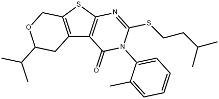 2-(isopentylsulfanyl)-6-isopropyl-3-(2-methylphenyl)-3,5,6,8-tetrahydro-4H-pyrano[4',3':4,5]thieno[2,3-d]pyrimidin-4-one 结构式