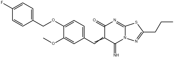 6-{4-[(4-fluorobenzyl)oxy]-3-methoxybenzylidene}-5-imino-2-propyl-5,6-dihydro-7H-[1,3,4]thiadiazolo[3,2-a]pyrimidin-7-one 结构式