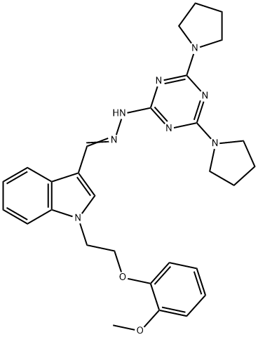 1-[2-(2-methoxyphenoxy)ethyl]-1H-indole-3-carbaldehyde [4,6-di(1-pyrrolidinyl)-1,3,5-triazin-2-yl]hydrazone 结构式