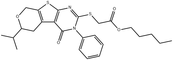 pentyl [(6-isopropyl-4-oxo-3-phenyl-3,5,6,8-tetrahydro-4H-pyrano[4',3':4,5]thieno[2,3-d]pyrimidin-2-yl)sulfanyl]acetate 结构式