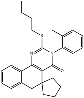 2-(butylsulfanyl)-3-(2-methylphenyl)-5,6-dihydrospiro(benzo[h]quinazoline-5,1'-cyclopentane)-4(3H)-one 结构式