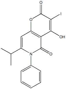 4-hydroxy-3-iodo-7-isopropyl-6-phenyl-2H-pyrano[3,2-c]pyridine-2,5(6H)-dione 结构式