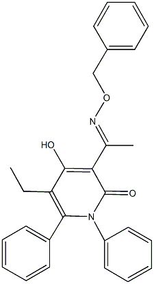 3-[N-(benzyloxy)ethanimidoyl]-5-ethyl-4-hydroxy-1,6-diphenyl-2(1H)-pyridinone 结构式