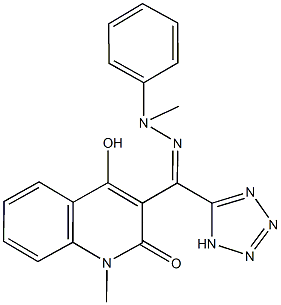 4-hydroxy-1-methyl-3-[methyl(1H-tetraazol-5-yl)benzohydrazonoyl]-2(1H)-quinolinone 结构式