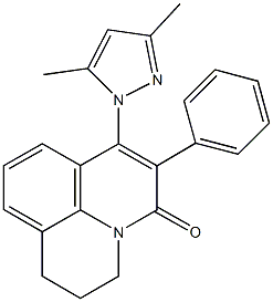 7-(3,5-dimethyl-1H-pyrazol-1-yl)-6-phenyl-2,3-dihydro-1H,5H-pyrido[3,2,1-ij]quinolin-5-one 结构式