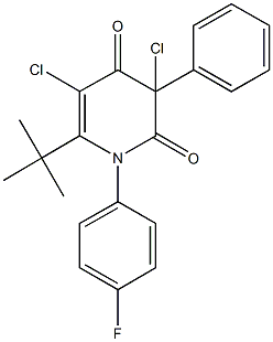 6-tert-butyl-3,5-dichloro-1-(4-fluorophenyl)-3-phenyl-2,4(1H,3H)-pyridinedione 结构式