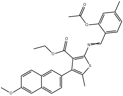 ethyl 2-{[2-(acetyloxy)-4-methylbenzylidene]amino}-4-(6-methoxy-2-naphthyl)-5-methyl-3-thiophenecarboxylate 结构式