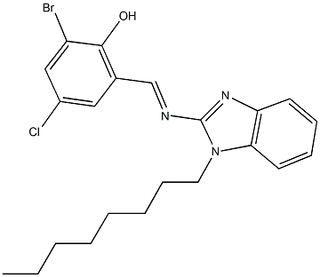 2-bromo-4-chloro-6-{[(1-octyl-1H-benzimidazol-2-yl)imino]methyl}phenol 结构式