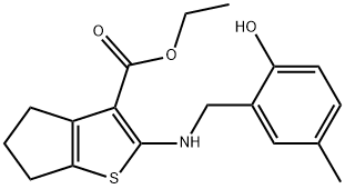 ethyl 2-[(2-hydroxy-5-methylbenzyl)amino]-5,6-dihydro-4H-cyclopenta[b]thiophene-3-carboxylate 结构式