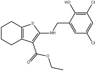 ethyl 2-[(3,5-dichloro-2-hydroxybenzyl)amino]-4,5,6,7-tetrahydro-1-benzothiophene-3-carboxylate 结构式