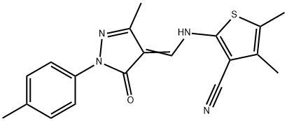 4,5-dimethyl-2-({[3-methyl-1-(4-methylphenyl)-5-oxo-1,5-dihydro-4H-pyrazol-4-ylidene]methyl}amino)-3-thiophenecarbonitrile 结构式