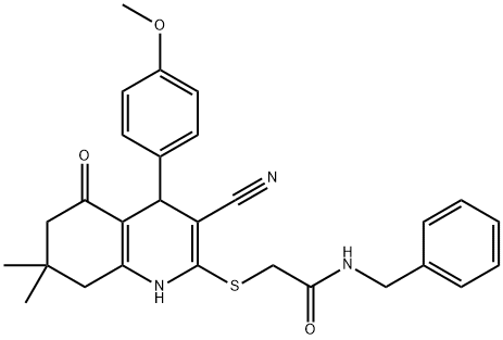 N-benzyl-2-{[3-cyano-4-(4-methoxyphenyl)-7,7-dimethyl-5-oxo-1,4,5,6,7,8-hexahydroquinolin-2-yl]sulfanyl}acetamide 结构式