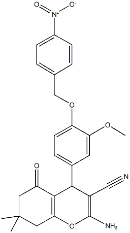 2-amino-4-[4-({4-nitrobenzyl}oxy)-3-methoxyphenyl]-7,7-dimethyl-5-oxo-5,6,7,8-tetrahydro-4H-chromene-3-carbonitrile 结构式