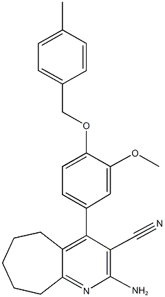 2-amino-4-{3-methoxy-4-[(4-methylbenzyl)oxy]phenyl}-6,7,8,9-tetrahydro-5H-cyclohepta[b]pyridine-3-carbonitrile 结构式