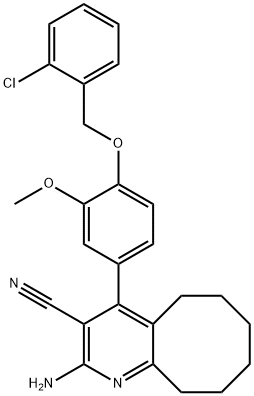 2-amino-4-{4-[(2-chlorobenzyl)oxy]-3-methoxyphenyl}-5,6,7,8,9,10-hexahydrocycloocta[b]pyridine-3-carbonitrile 结构式