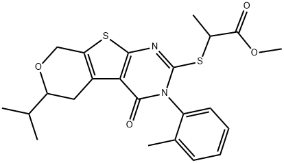 methyl 2-{[6-isopropyl-3-(2-methylphenyl)-4-oxo-3,5,6,8-tetrahydro-4H-pyrano[4',3':4,5]thieno[2,3-d]pyrimidin-2-yl]sulfanyl}propanoate 结构式