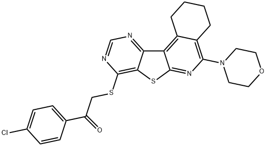 1-(4-chlorophenyl)-2-[(5-morpholin-4-yl-1,2,3,4-tetrahydropyrimido[4',5':4,5]thieno[2,3-c]isoquinolin-8-yl)sulfanyl]ethanone 结构式