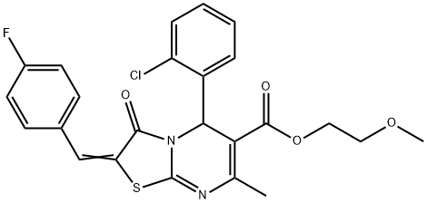 2-methoxyethyl 5-(2-chlorophenyl)-2-(4-fluorobenzylidene)-7-methyl-3-oxo-2,3-dihydro-5H-[1,3]thiazolo[3,2-a]pyrimidine-6-carboxylate 结构式