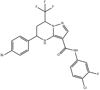 5-(4-bromophenyl)-N-(4-chloro-3-fluorophenyl)-7-(trifluoromethyl)-4,5,6,7-tetrahydropyrazolo[1,5-a]pyrimidine-3-carboxamide 结构式