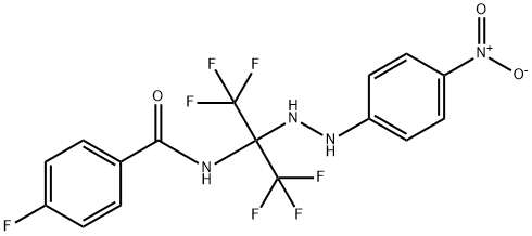 4-fluoro-N-[2,2,2-trifluoro-1-(2-{4-nitrophenyl}hydrazino)-1-(trifluoromethyl)ethyl]benzamide 结构式