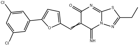 6-{[5-(3,5-dichlorophenyl)-2-furyl]methylene}-2-ethyl-5-imino-5,6-dihydro-7H-[1,3,4]thiadiazolo[3,2-a]pyrimidin-7-one 结构式