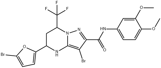 3-bromo-5-(5-bromo-2-furyl)-N-(3,4-dimethoxyphenyl)-7-(trifluoromethyl)-4,5,6,7-tetrahydropyrazolo[1,5-a]pyrimidine-2-carboxamide 结构式