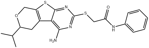 2-[(4-amino-6-isopropyl-5,8-dihydro-6H-pyrano[4',3':4,5]thieno[2,3-d]pyrimidin-2-yl)sulfanyl]-N-phenylacetamide 结构式