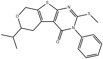 6-isopropyl-2-(methylsulfanyl)-3-phenyl-3,5,6,8-tetrahydro-4H-pyrano[4',3':4,5]thieno[2,3-d]pyrimidin-4-one 结构式