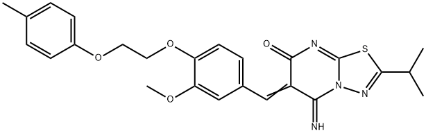 5-imino-2-isopropyl-6-{3-methoxy-4-[2-(4-methylphenoxy)ethoxy]benzylidene}-5,6-dihydro-7H-[1,3,4]thiadiazolo[3,2-a]pyrimidin-7-one 结构式