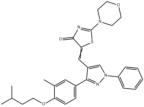 5-({3-[4-(isopentyloxy)-3-methylphenyl]-1-phenyl-1H-pyrazol-4-yl}methylene)-2-(4-morpholinyl)-1,3-thiazol-4(5H)-one 结构式