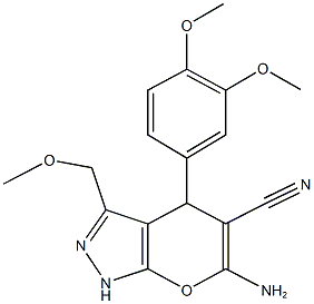 6-amino-4-(3,4-dimethoxyphenyl)-3-(methoxymethyl)-1,4-dihydropyrano[2,3-c]pyrazole-5-carbonitrile 结构式