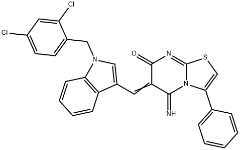 6-{[1-(2,4-dichlorobenzyl)-1H-indol-3-yl]methylene}-5-imino-3-phenyl-5,6-dihydro-7H-[1,3]thiazolo[3,2-a]pyrimidin-7-one 结构式