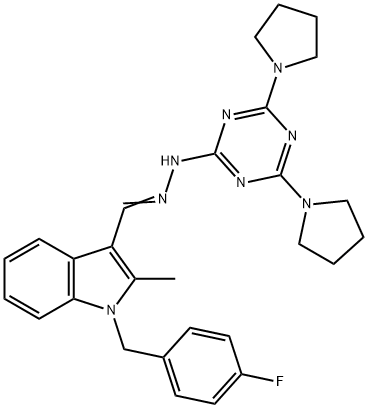 1-(4-fluorobenzyl)-2-methyl-1H-indole-3-carbaldehyde (4,6-dipyrrolidin-1-yl-1,3,5-triazin-2-yl)hydrazone 结构式