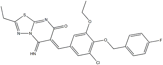6-{3-chloro-5-ethoxy-4-[(4-fluorobenzyl)oxy]benzylidene}-2-ethyl-5-imino-5,6-dihydro-7H-[1,3,4]thiadiazolo[3,2-a]pyrimidin-7-one 结构式
