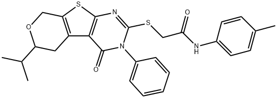 2-[(6-isopropyl-4-oxo-3-phenyl-3,5,6,8-tetrahydro-4H-pyrano[4',3':4,5]thieno[2,3-d]pyrimidin-2-yl)sulfanyl]-N-(4-methylphenyl)acetamide 结构式