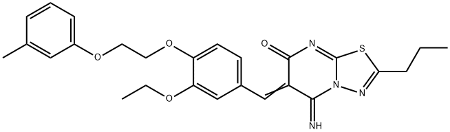 6-{3-ethoxy-4-[2-(3-methylphenoxy)ethoxy]benzylidene}-5-imino-2-propyl-5,6-dihydro-7H-[1,3,4]thiadiazolo[3,2-a]pyrimidin-7-one 结构式