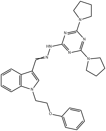 1-(2-phenoxyethyl)-1H-indole-3-carbaldehyde [4,6-di(1-pyrrolidinyl)-1,3,5-triazin-2-yl]hydrazone 结构式