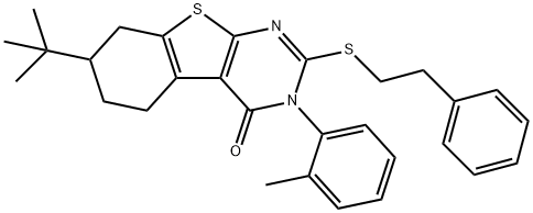7-tert-butyl-3-(2-methylphenyl)-2-[(2-phenylethyl)sulfanyl]-5,6,7,8-tetrahydro[1]benzothieno[2,3-d]pyrimidin-4(3H)-one 结构式